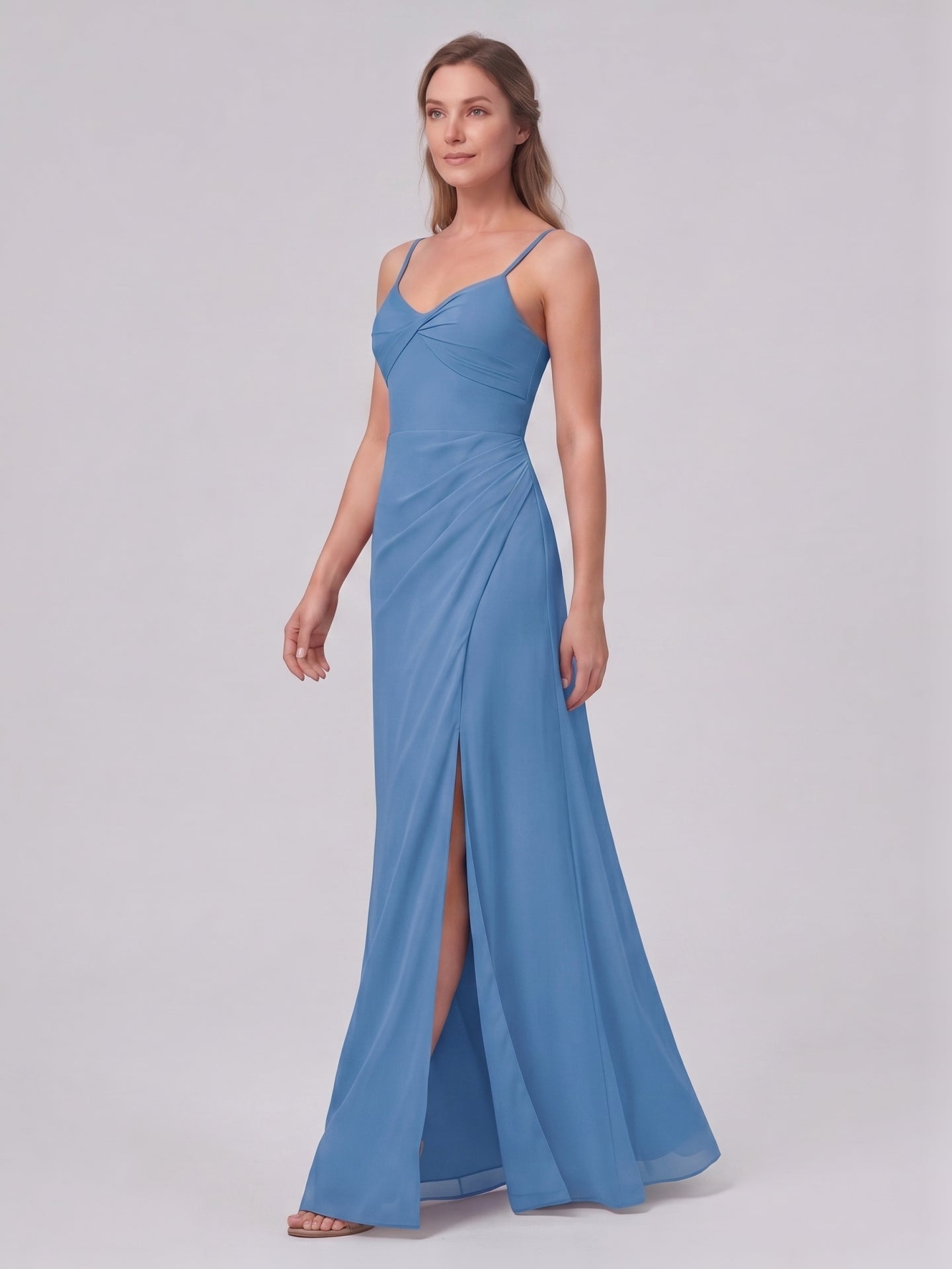 Simple Steel Blue Chiffon A-Line Sweetheart Back Zip Ankle-Length Bridesmaid Dress - Curvevia