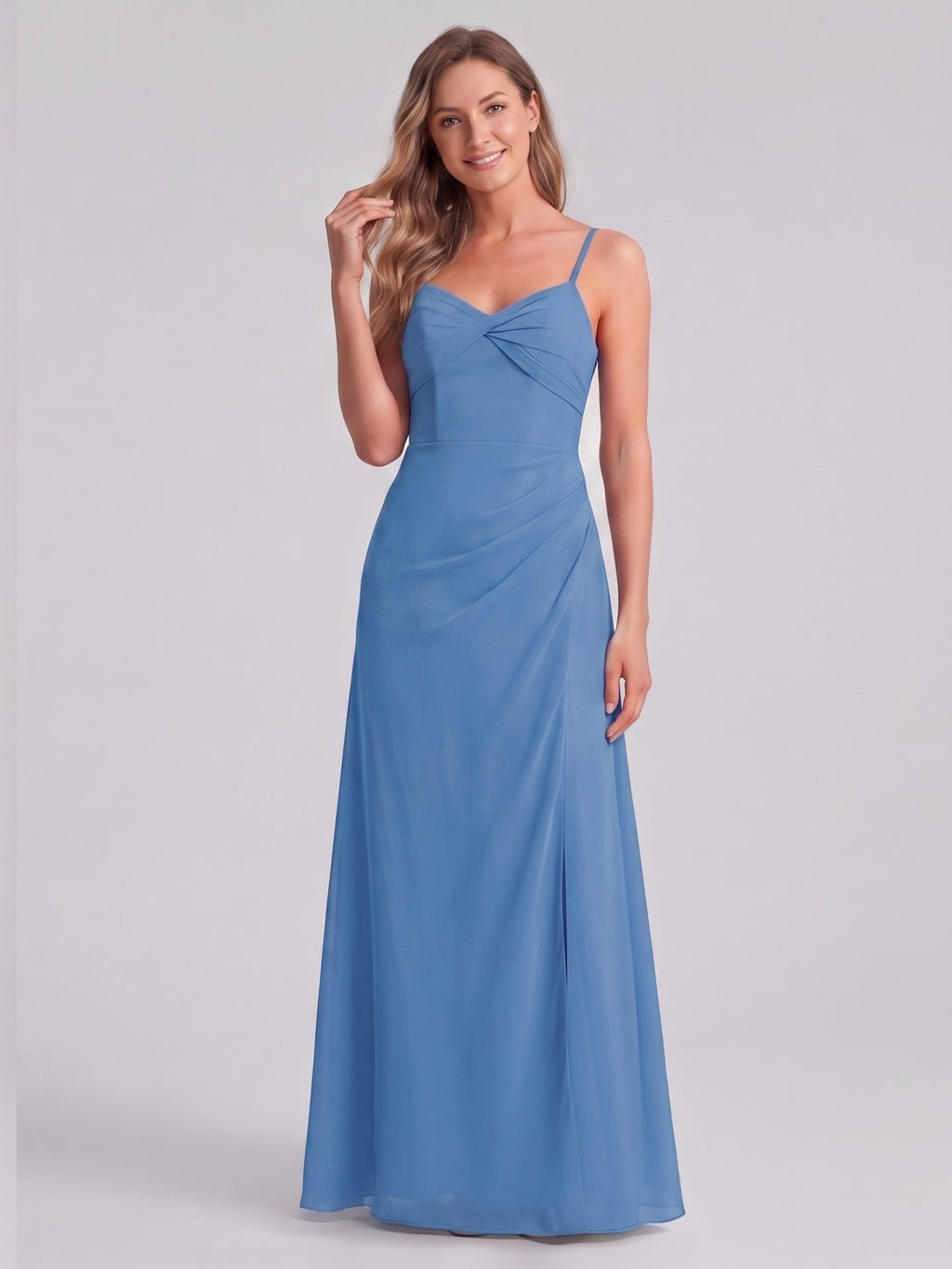 Simple Steel Blue Chiffon A-Line Sweetheart Back Zip Ankle-Length Bridesmaid Dress - Curvevia