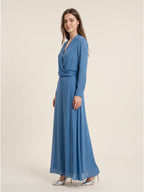 Steel Blue Chiffon A-Line V-Neck Floor-Length Mother of the Bride Dress - Curvevia
