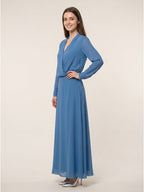 Steel Blue Chiffon A-Line V-Neck Floor-Length Mother of the Bride Dress - Curvevia