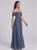 Sweet & Flowy Stormy Chiffon A-Line Straight Neck Back Zip Ankle-Length Bridesmaid Dress - Curvevia