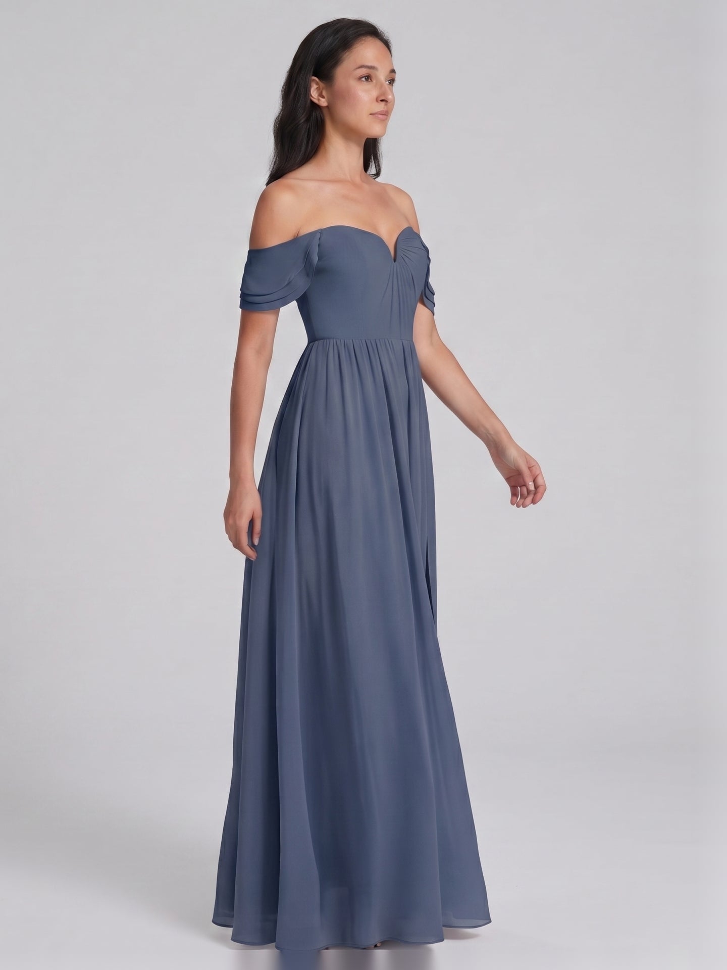 Sweet & Flowy Stormy Chiffon A-Line Straight Neck Back Zip Ankle-Length Bridesmaid Dress - Curvevia