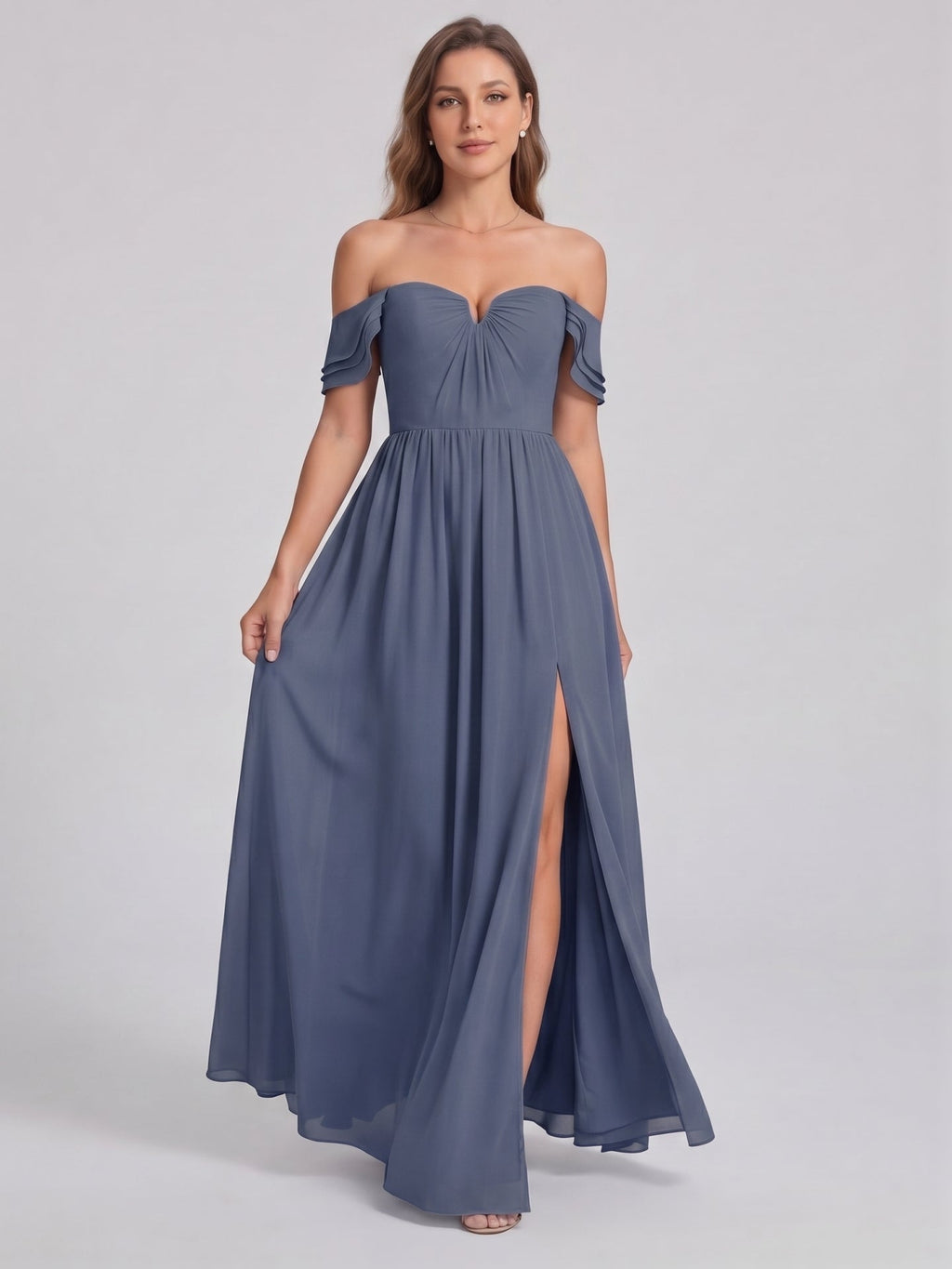 Sweet & Flowy Stormy Chiffon A-Line Straight Neck Back Zip Ankle-Length Bridesmaid Dress - Curvevia