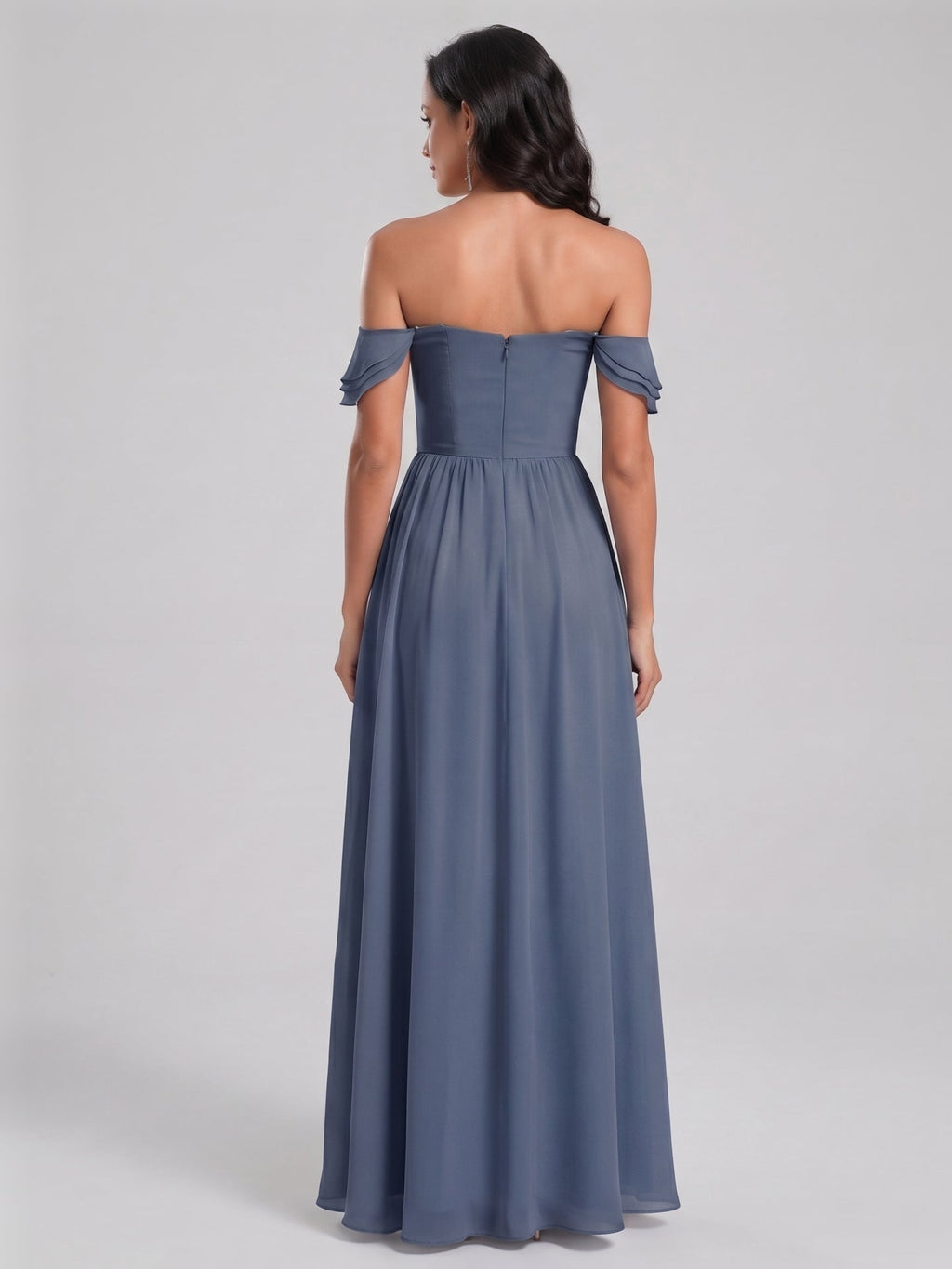 Sweet & Flowy Stormy Chiffon A-Line Straight Neck Back Zip Ankle-Length Bridesmaid Dress - Curvevia