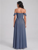 Sweet & Flowy Stormy Chiffon A-Line Straight Neck Back Zip Ankle-Length Bridesmaid Dress - Curvevia