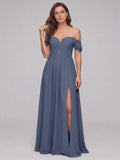 Sweet & Flowy Stormy Chiffon A-Line Straight Neck Back Zip Ankle-Length Bridesmaid Dress - Curvevia