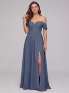 Sweet & Flowy Stormy Chiffon A-Line Straight Neck Back Zip Ankle-Length Bridesmaid Dress - Curvevia