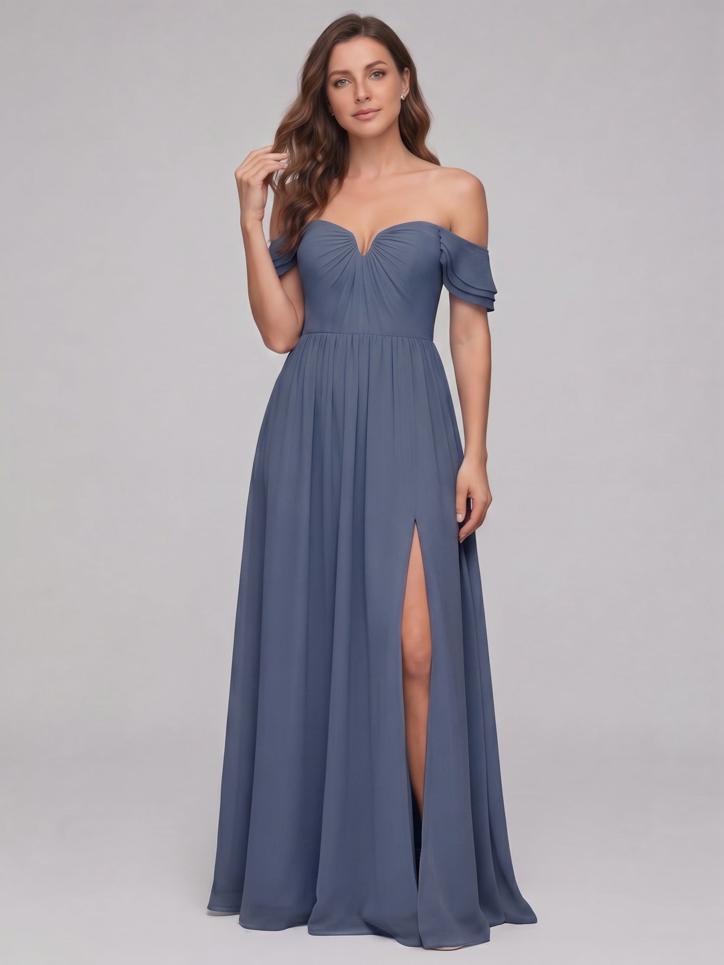 Sweet & Flowy Stormy Chiffon A-Line Straight Neck Back Zip Ankle-Length Bridesmaid Dress - Curvevia