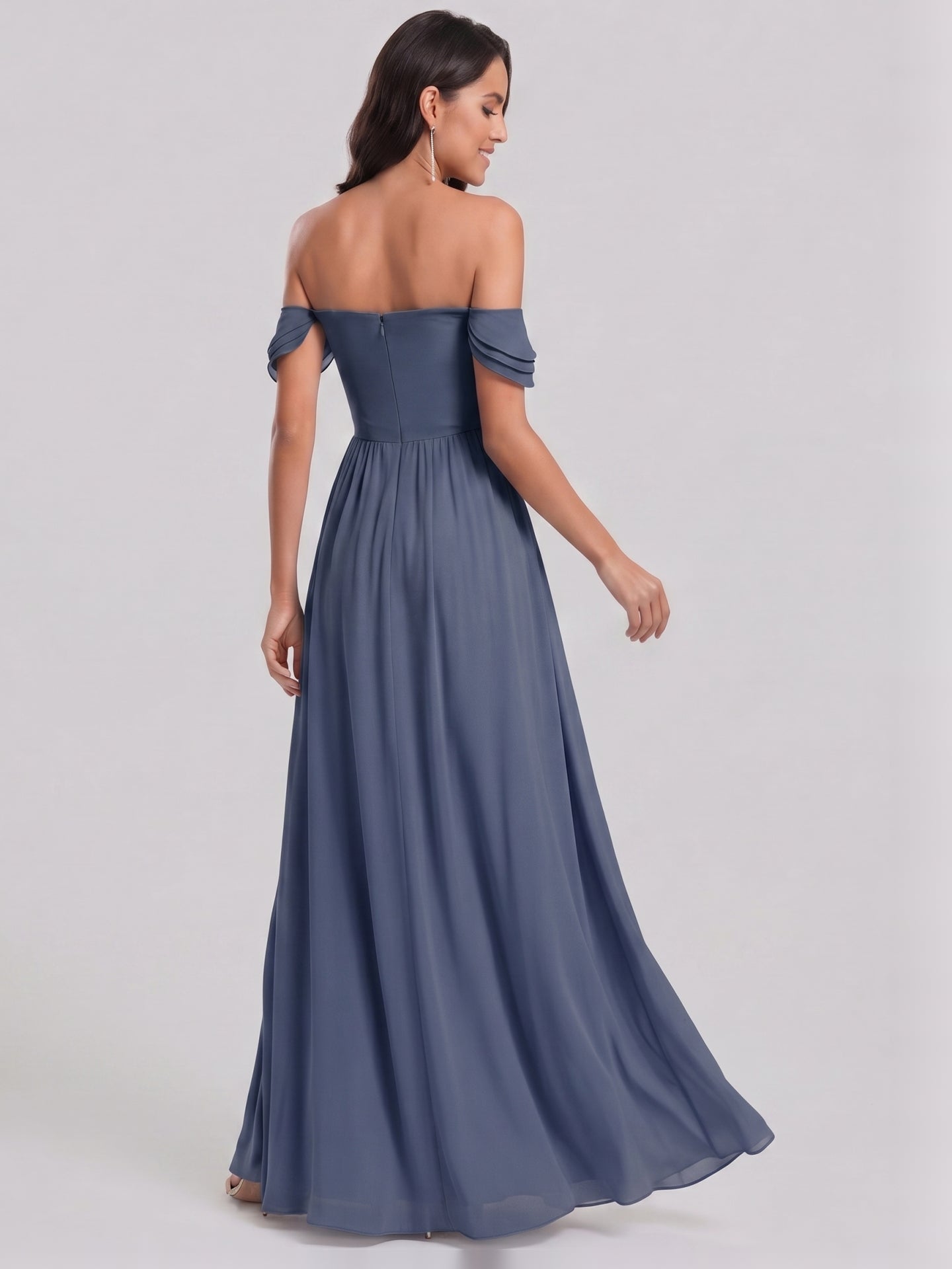 Sweet & Flowy Stormy Chiffon A-Line Straight Neck Back Zip Ankle-Length Bridesmaid Dress - Curvevia