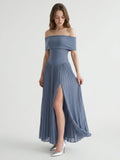 Stormy Chiffon A-Line Off-the-Shoulder Side Zip Ankle-Length Bridesmaid Dress - Curvevia