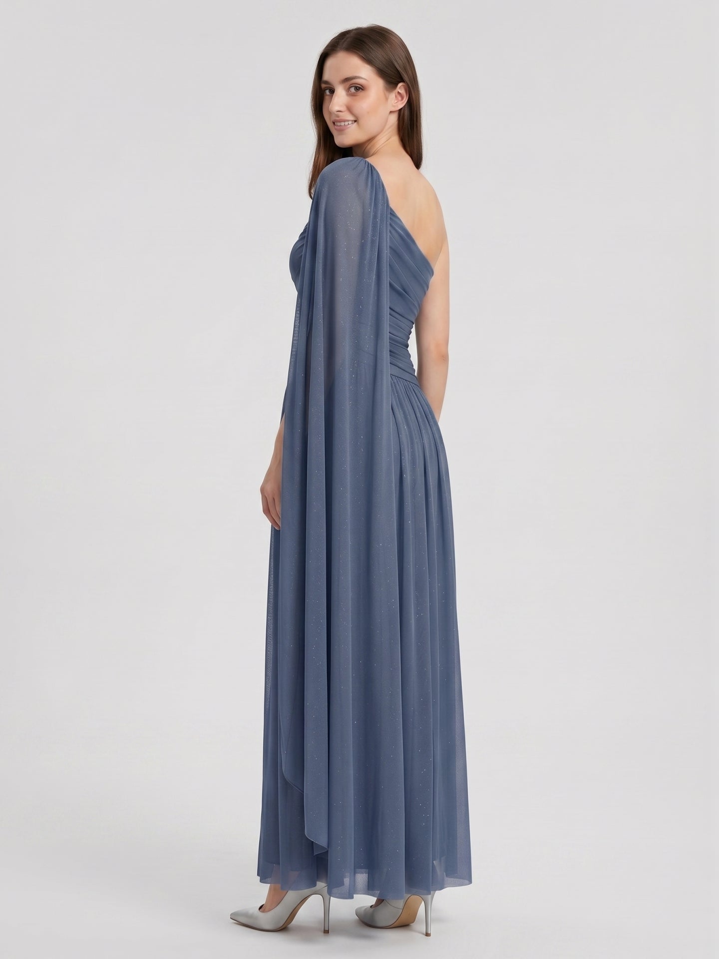 Stormy Chiffon A-Line One Shoulder Side Zip Floor-Length Bridesmaid Dress with Pleated Detail - Curvevia