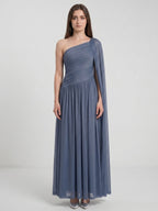 Stormy Chiffon A-Line One Shoulder Side Zip Floor-Length Bridesmaid Dress with Pleated Detail - Curvevia