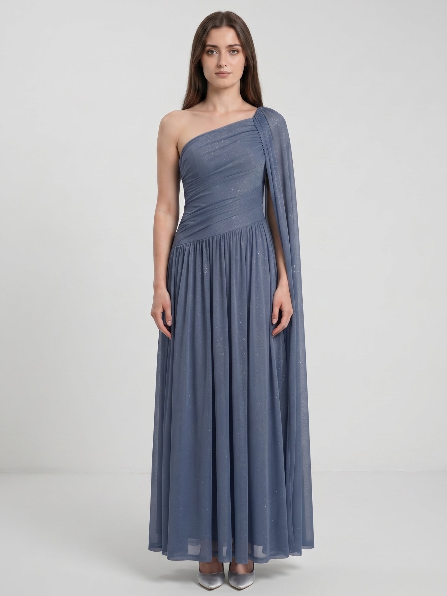 Stormy Chiffon A-Line One Shoulder Side Zip Floor-Length Bridesmaid Dress with Pleated Detail - Curvevia