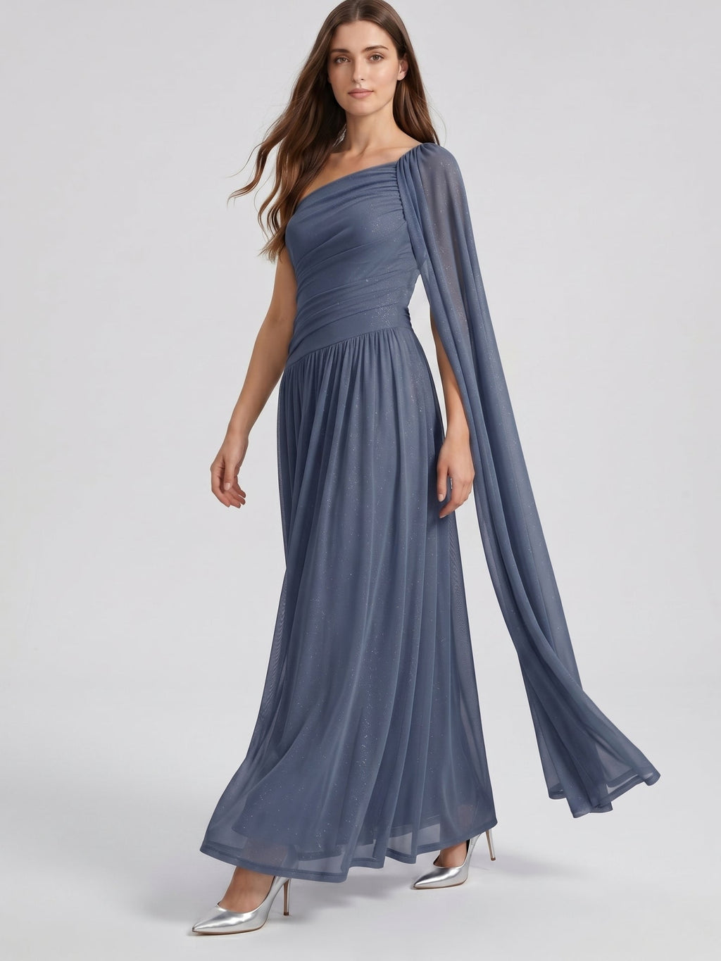 Stormy Chiffon A-Line One Shoulder Side Zip Floor-Length Bridesmaid Dress with Pleated Detail - Curvevia