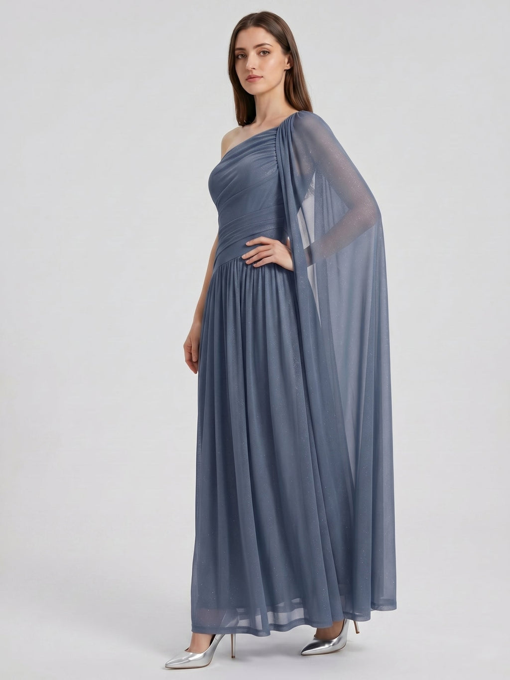 Stormy Chiffon A-Line One Shoulder Side Zip Floor-Length Bridesmaid Dress with Pleated Detail - Curvevia