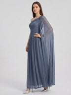 Stormy Chiffon A-Line One Shoulder Side Zip Floor-Length Bridesmaid Dress with Pleated Detail - Curvevia