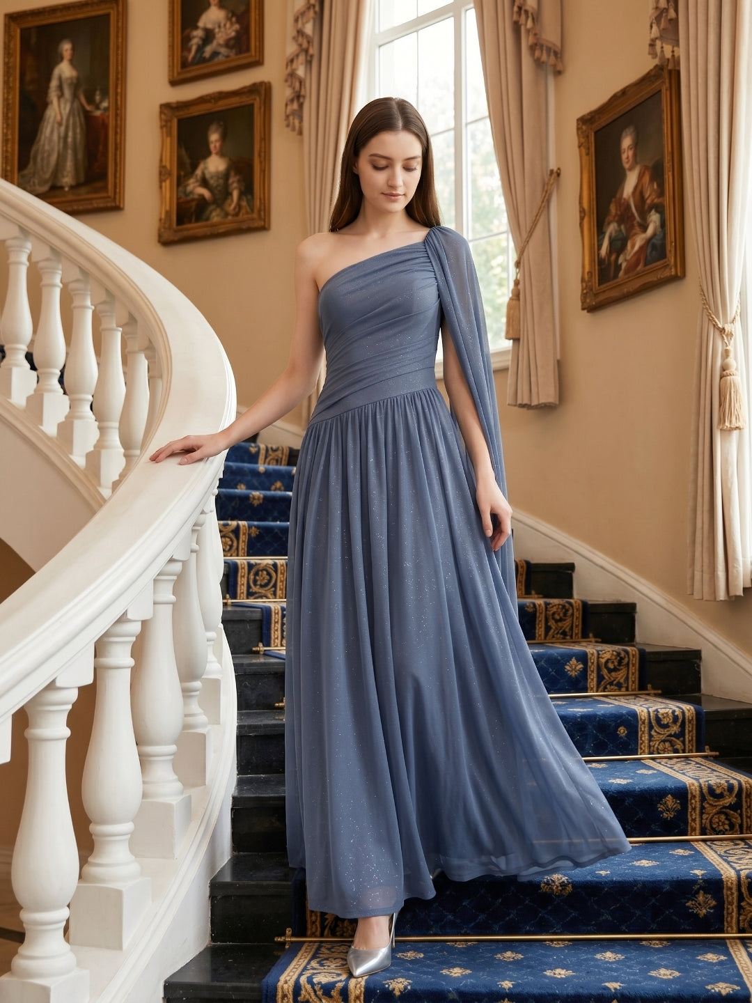 Stormy Chiffon A-Line One Shoulder Side Zip Floor-Length Bridesmaid Dress with Pleated Detail - Curvevia