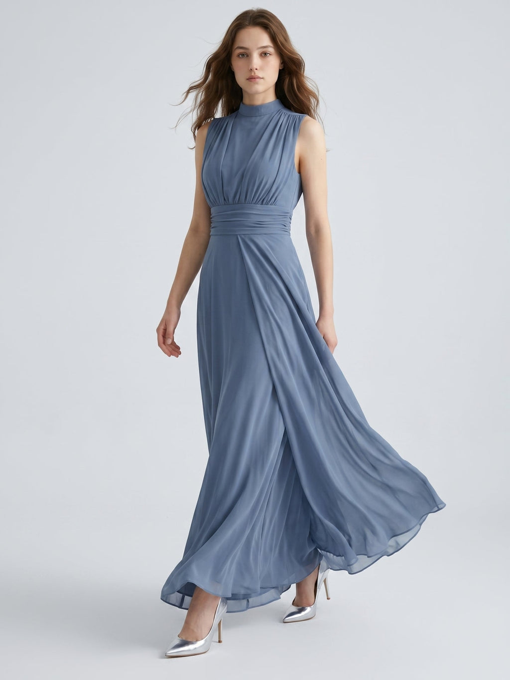 Stormy Chiffon A-Line Scoop Neck Back Zip Floor-Length Bridesmaid Dress - Curvevia