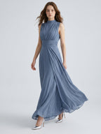 Stormy Chiffon A-Line Scoop Neck Back Zip Floor-Length Bridesmaid Dress - Curvevia