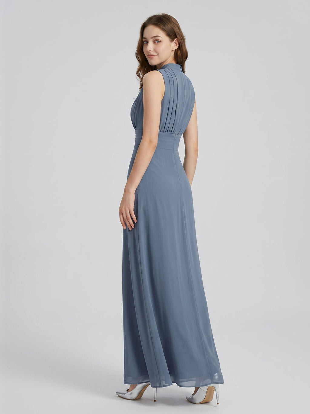Stormy Chiffon A-Line Scoop Neck Back Zip Floor-Length Bridesmaid Dress - Curvevia