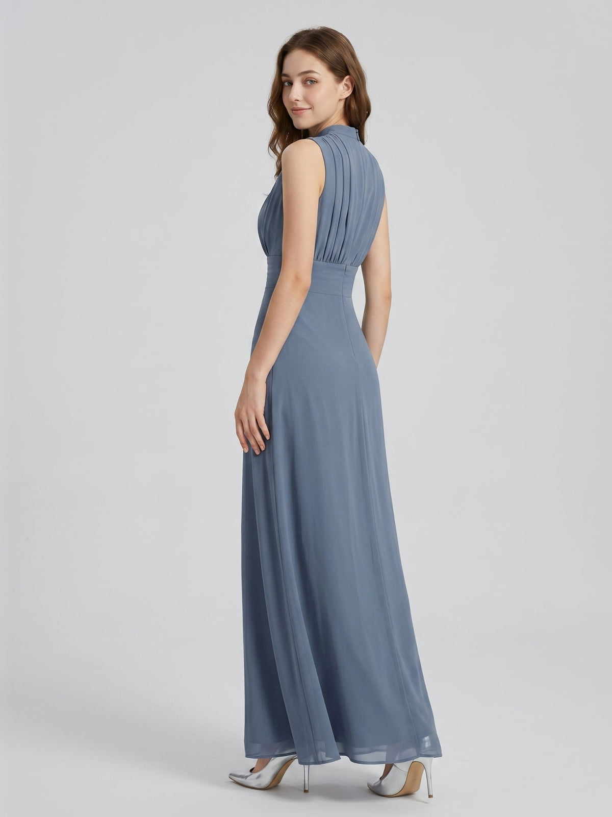 Stormy Chiffon A-Line Scoop Neck Back Zip Floor-Length Bridesmaid Dress - Curvevia
