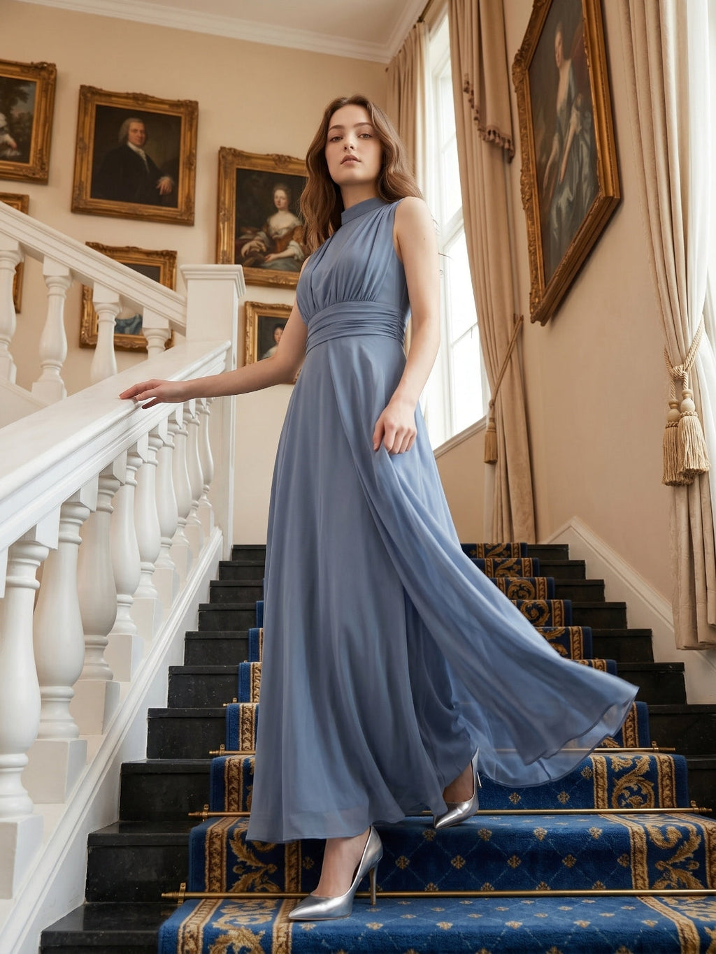 Stormy Chiffon A-Line Scoop Neck Back Zip Floor-Length Bridesmaid Dress - Curvevia