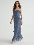 Stormy Chiffon A-Line Straight Neck Back Zip Floor-Length Bridesmaid Dress with Ruffle - Curvevia