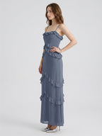 Stormy Chiffon A-Line Straight Neck Back Zip Floor-Length Bridesmaid Dress with Ruffle - Curvevia
