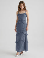 Stormy Chiffon A-Line Straight Neck Back Zip Floor-Length Bridesmaid Dress with Ruffle - Curvevia
