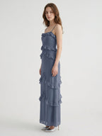 Stormy Chiffon A-Line Straight Neck Back Zip Floor-Length Bridesmaid Dress with Ruffle - Curvevia