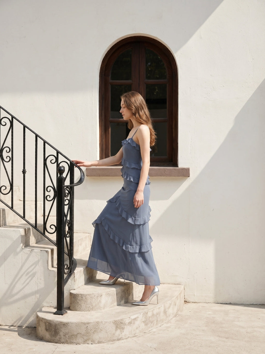 Stormy Chiffon A-Line Straight Neck Back Zip Floor-Length Bridesmaid Dress with Ruffle - Curvevia