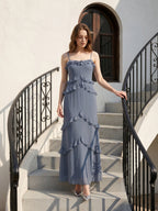 Stormy Chiffon A-Line Straight Neck Back Zip Floor-Length Bridesmaid Dress with Ruffle - Curvevia