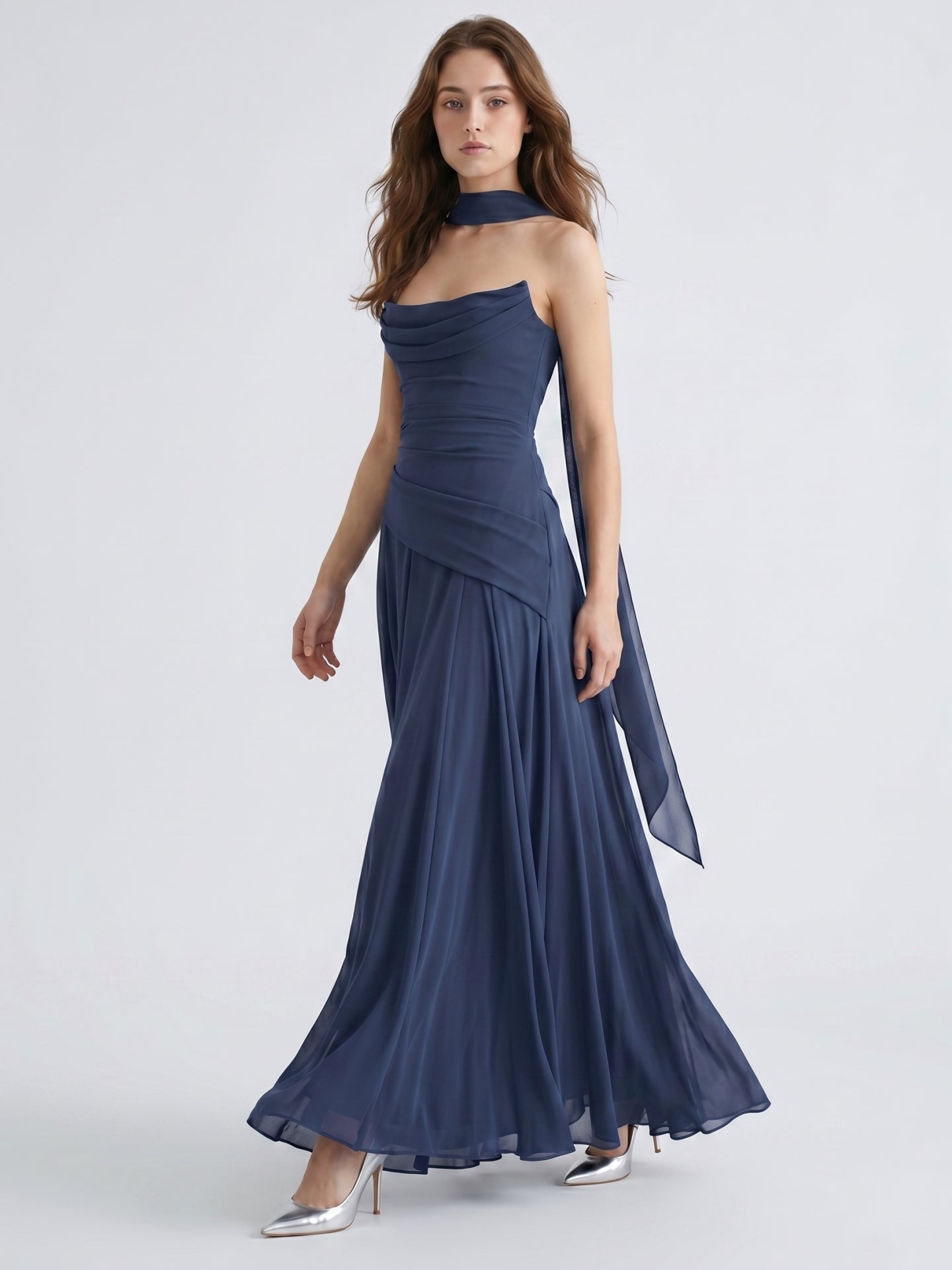Stormy Chiffon A-Line Straight Neck Criss-Cross Straps Bridesmaid Dress - Curvevia