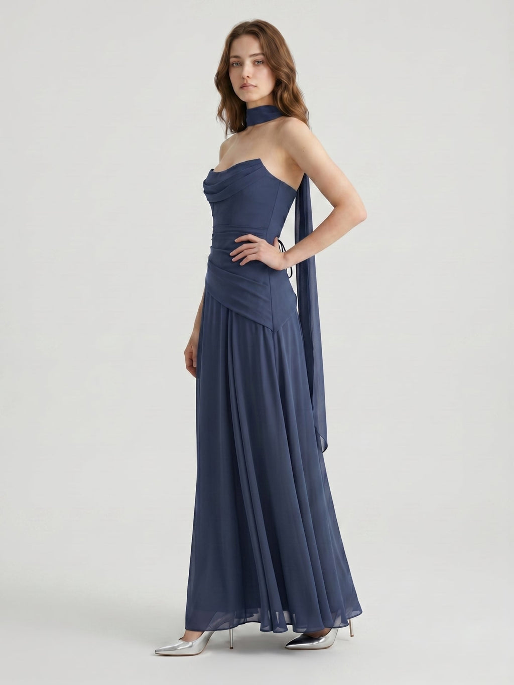 Stormy Chiffon A-Line Straight Neck Criss-Cross Straps Bridesmaid Dress - Curvevia
