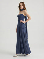 Stormy Chiffon A-Line Straight Neck Criss-Cross Straps Bridesmaid Dress - Curvevia