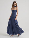 Stormy Chiffon A-Line Straight Neck Criss-Cross Straps Bridesmaid Dress - Curvevia
