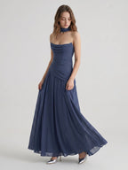 Stormy Chiffon A-Line Straight Neck Criss-Cross Straps Bridesmaid Dress - Curvevia