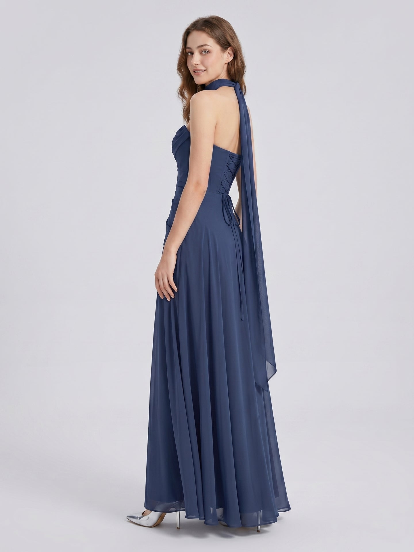 Stormy Chiffon A-Line Straight Neck Criss-Cross Straps Bridesmaid Dress - Curvevia