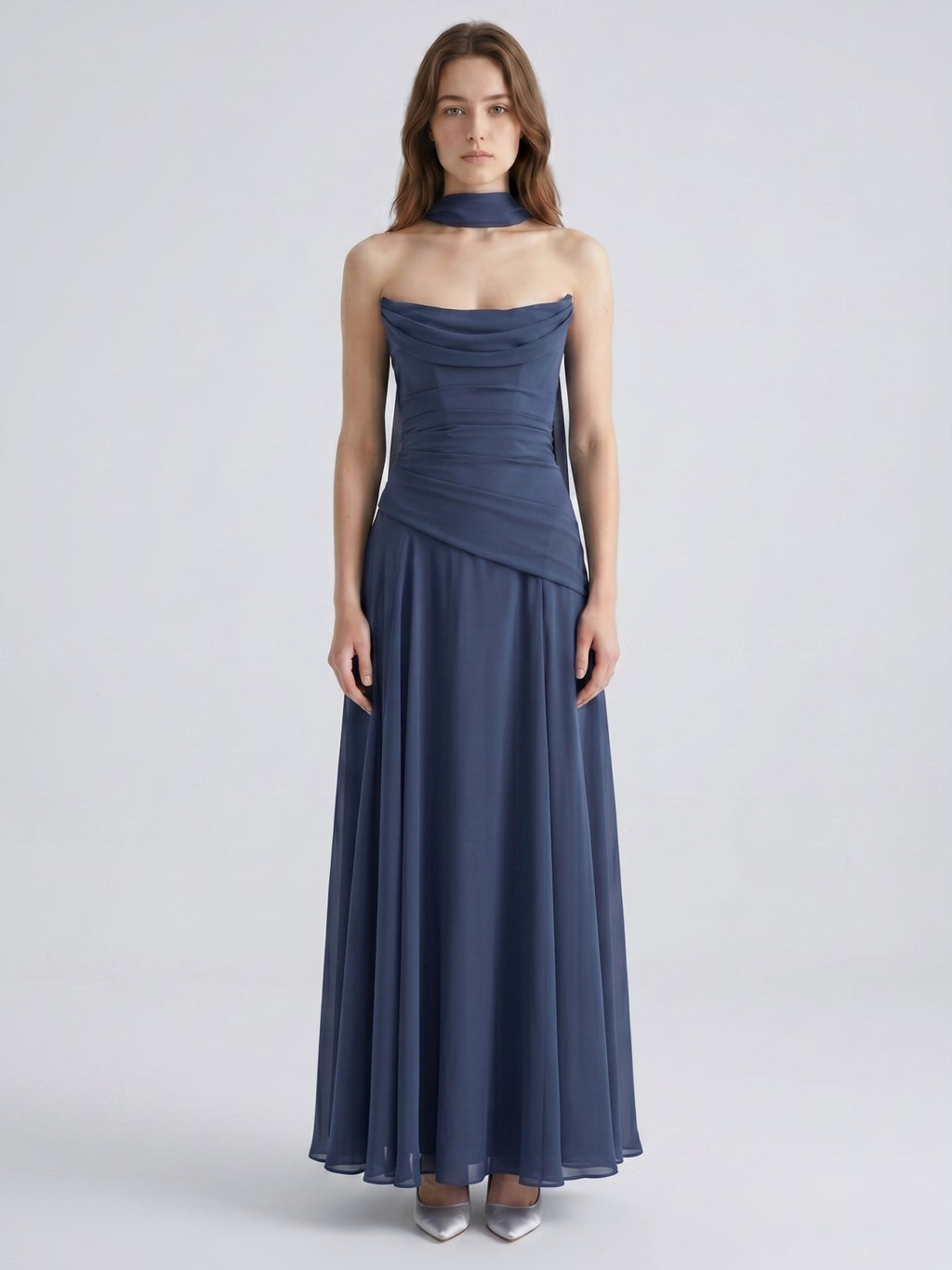 Stormy Chiffon A-Line Straight Neck Criss-Cross Straps Bridesmaid Dress - Curvevia