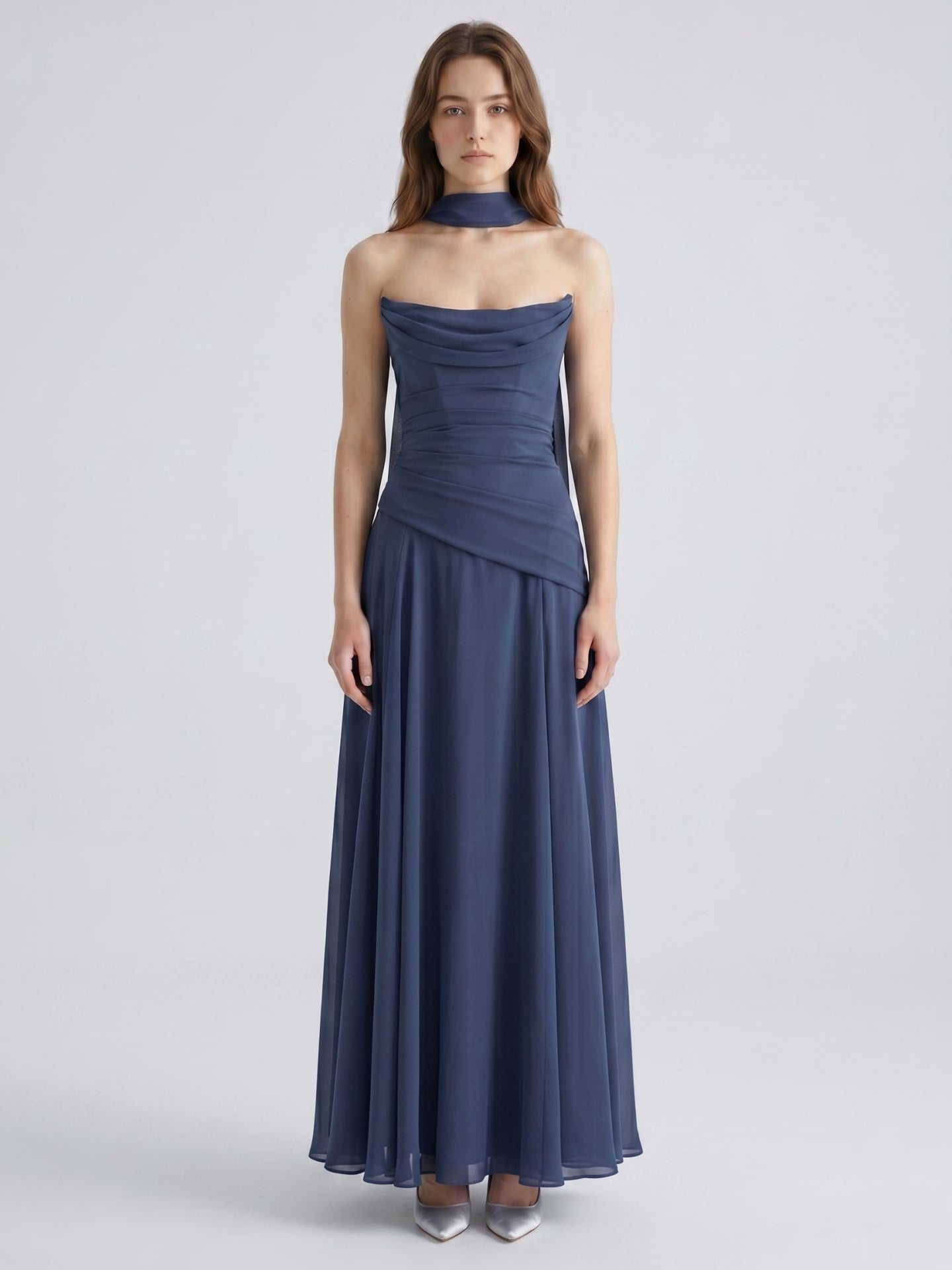 Stormy Chiffon A-Line Straight Neck Criss-Cross Straps Bridesmaid Dress - Curvevia