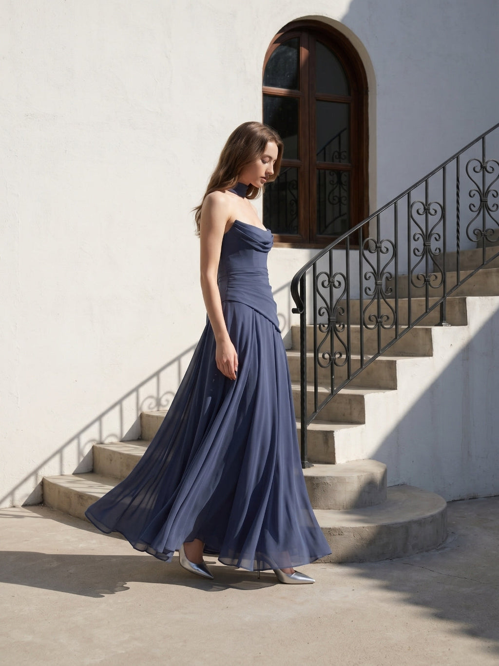 Stormy Chiffon A-Line Straight Neck Criss-Cross Straps Bridesmaid Dress - Curvevia