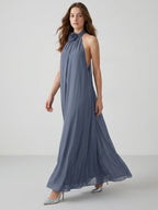 Stormy Chiffon Column Halter Neckline Backless Floor-Length Bridesmaid Dress - Curvevia