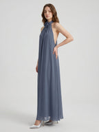Stormy Chiffon Column Halter Neckline Backless Floor-Length Bridesmaid Dress - Curvevia