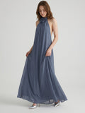 Stormy Chiffon Column Halter Neckline Backless Floor-Length Bridesmaid Dress - Curvevia
