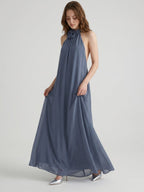 Stormy Chiffon Column Halter Neckline Backless Floor-Length Bridesmaid Dress - Curvevia