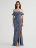 Stormy Chiffon Column Off-the-Shoulder Back Zip Floor-Length Bridesmaid Dress with Ruffle - Curvevia