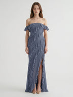 Stormy Chiffon Column Off-the-Shoulder Back Zip Floor-Length Bridesmaid Dress with Ruffle - Curvevia