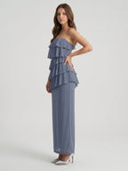 Stormy Chiffon Column Straight Neck Back Zip Floor-Length Bridesmaid Dress with Ruffle - Curvevia