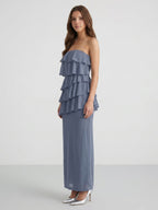 Stormy Chiffon Column Straight Neck Back Zip Floor-Length Bridesmaid Dress with Ruffle - Curvevia