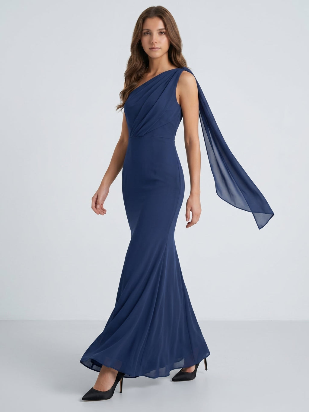 Stormy Chiffon Mermaid One Shoulder Back Zip Floor-Length Bridesmaid Dress - Curvevia